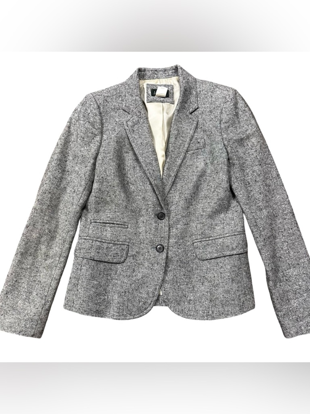 J. Crew Gray Tweed Wool Silk Blend Blazer Jacket Size 2 Office Career Preppy